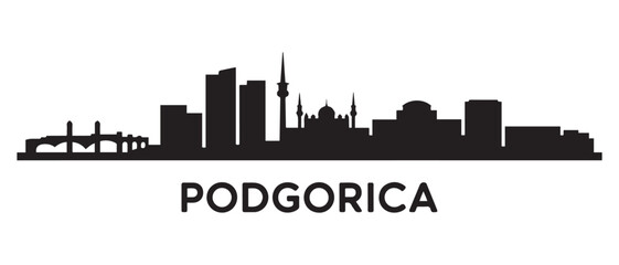 Fototapeta premium Podgorica skyline horizontal banner. Black and white silhouette of Podgorica, Montenegro. Vector black silhouette. with white background