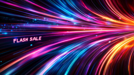 Flash sale with abstract colorful speed of light trails.