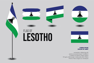 Set of Lesotho flag in 5 designs