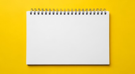 Blank spiral notebook isolated on white background, perfect for notes, sketches, or designs, set against a vibrant yellow backdrop for contrast