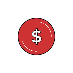 Doller coin with bright yellow background and currency symbol
