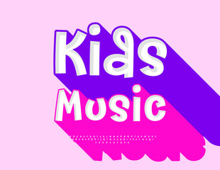  Vector Funky logo Kids Music. Playful Font with Big Pink Shadow. Bright Children Alphabet Letters and Numbers set. 