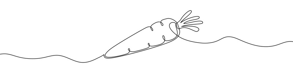 Carrot in one line art style. Carrot drawing with editable black stroke on white background. Vector illustration.