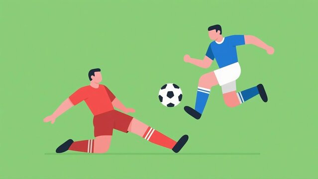 Soccer players competing for ball