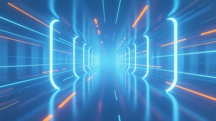 Obraz premium Neon tunnel with blue and orange lights