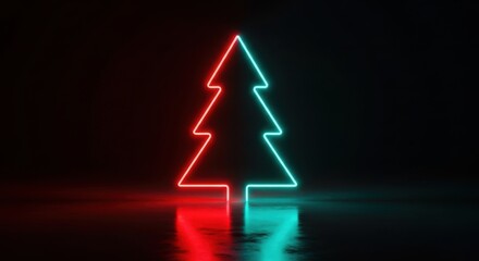 Neon Christmas Tree Silhouette Festive Glow Abstract Background