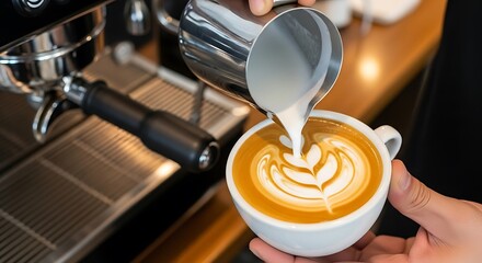 Latte Art Coffee Shop Milk Pour.