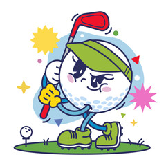 Golfball Character Swinging Golf Club
