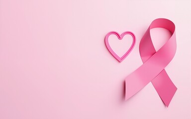 National breast cancer awareness month. Poster pink ribbon, text and heart shape. High quality
