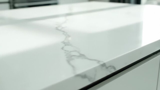 Gentle crane video over polished marble countertop