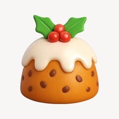 Festive pudding with holly decoration.