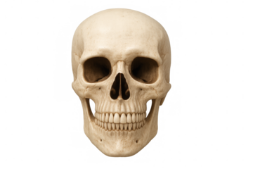 Human skull facing forward on transparent background