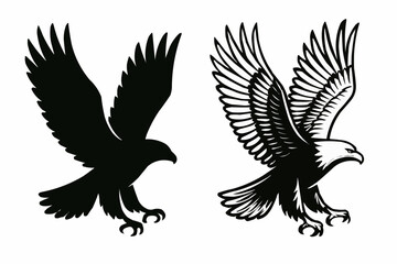 Eagle bird vector illustration of a flying eagle silhouette with spread wings, a powerful animal design perfect for a tattoo or logo