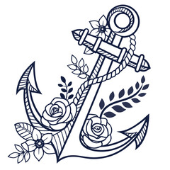 Vector art of anchor with floral decoration