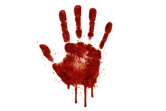 Bloody handprint dripping on transparent background