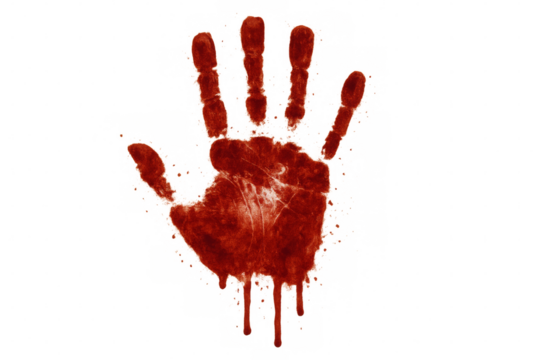 Bloody handprint dripping on transparent background