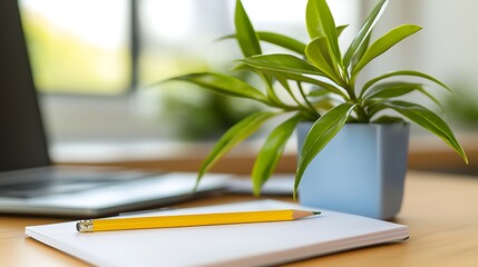 Detailed 4K overhead shot of minimal notebook with pencil, 50mm macro lens natural daylight producing balanced highlights and shadows