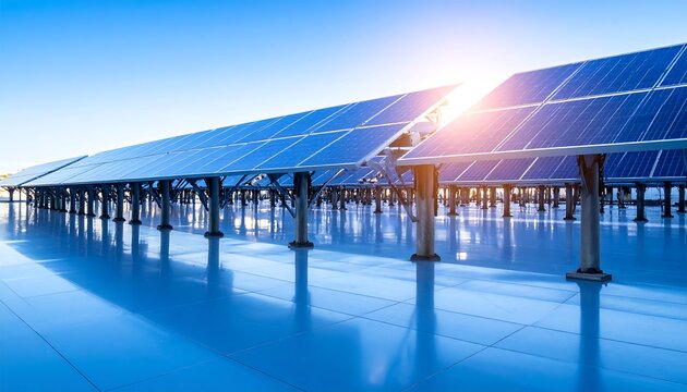 Solar panels on a rooftop at sunrise