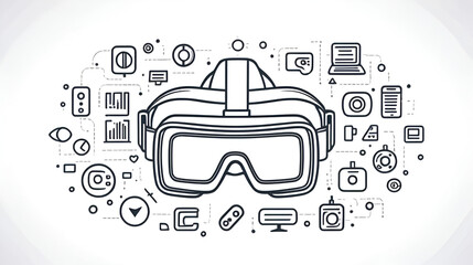 Virtual reality control icon, doodle style