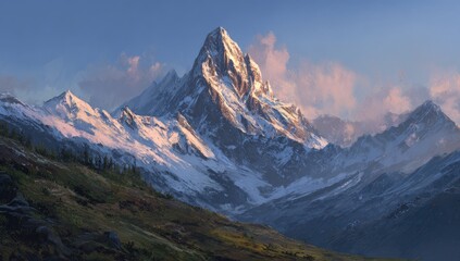 Mountain peak panorama at dawn