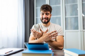 Student Learning Sign Language on Tablet
