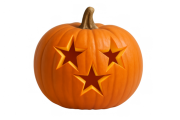 Halloween pumpkin carving showing three stars on transparent background