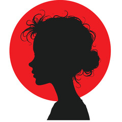 Silhouette profile portrait of a woman against a vibrant red circle abstract art vector