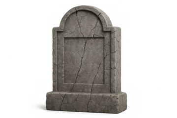 Blank old cracked gravestone on transparent background representing death and memory