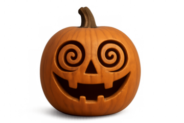 Halloween pumpkin with spiral eyes showing on transparent background