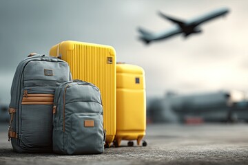 Travel luggage in airport, preparing for flight