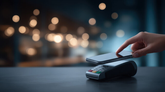 Contactless payment smartphone payment terminal hand technology wireless transaction modern digital wallet finance shopping electronic payment - Powered by Adobe