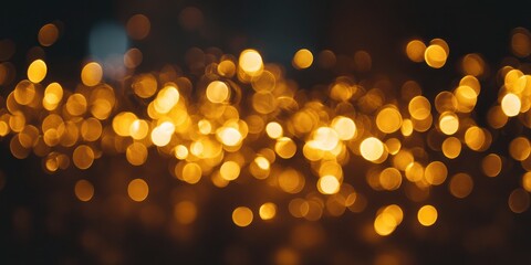 Fototapeta premium A blurred image of golden lights with a dark background, creating a bokeh effect.