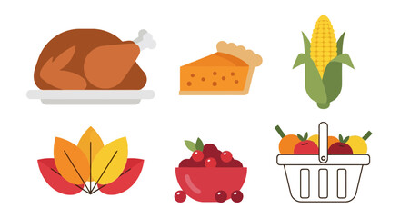 Festive Thanksgiving food illustration showcasing traditional dishes and seasonal elements for holiday-themed designs and celebratory graphics