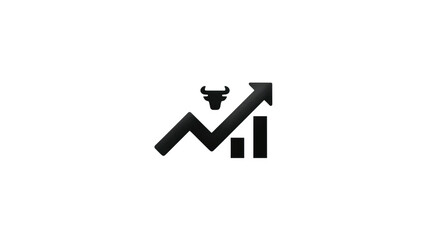 Bull Market Rising: The stark simplicity of a stylized bull icon and upward-trending graph represents financial growth and market optimism. A symbol of rising fortunes.