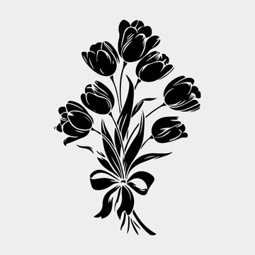 Tulip Bouquet Sign Simple Icon Black Vector Graphic Silhouette Vintage Art