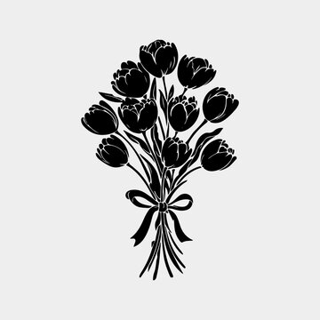 Tulip Bouquet Sign Simple Icon Black Vector Graphic Silhouette Vintage Art