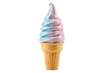 Isolated swirled ice cream cone is a cold dessert or refreshing treat on a hot day