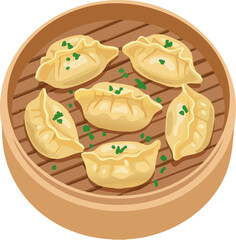 Simple Steamed Dumplings in Bamboo Steamer Icon