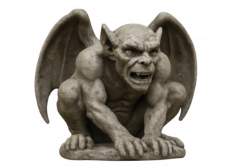 Stone gargoyle statue crouching with transparent background