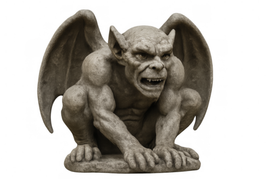 Stone gargoyle statue crouching with transparent background