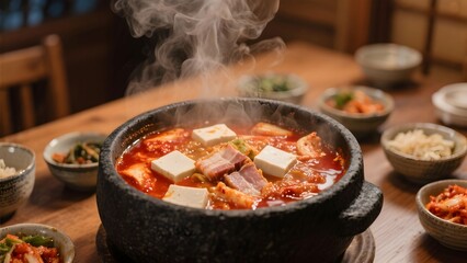 뜨거운김치찌개뚝배기요리