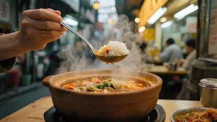 김나는뜨거운국밥뚝배기