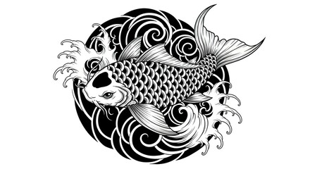 Waves of Destiny: Koi Tattoos in Monochrome Perfection