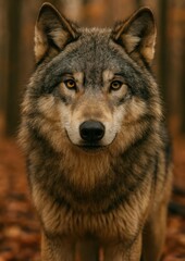 Fototapeta premium Majestic wolf in autumn forest