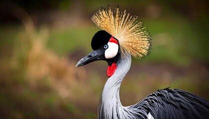 Close-up profile of a Grey Crowned Crane