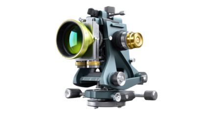 Precision Surveying Equipment: A detailed view of surveying equipment, a theodolite, meticulously engineered for precise measurement in the field.