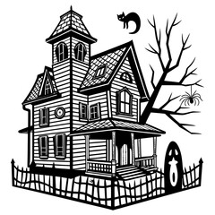Haunted House on a Moonlit Night, haunted house, Halloween SVG, spooky house, Halloween vector.
