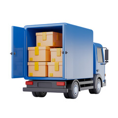 Cartoon Style Delivery Truck Loaded with Cardboard Boxes