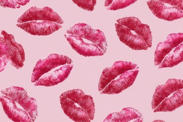 Pink background, many lips prints