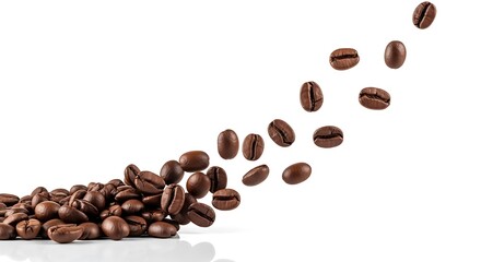 Obraz premium Freshly Roasted Coffee Beans Falling Onto Surface
